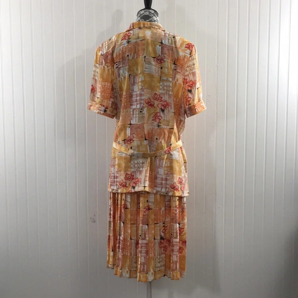 Leslie Belle Vintage Skirt Top Set Orange Floral - Picture 3 of 16